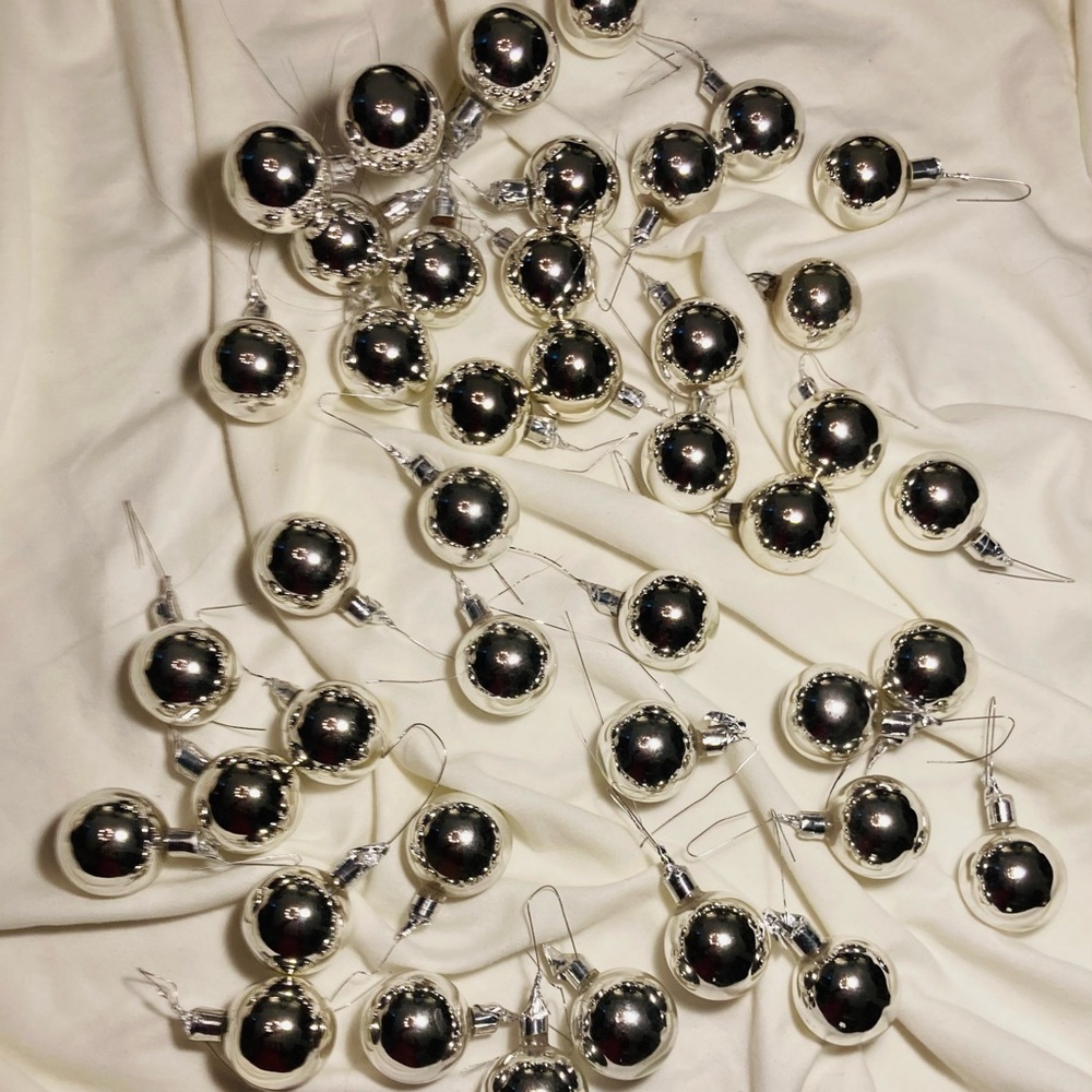Vintage collection of mercury glass silver ball ornaments with in ball hook